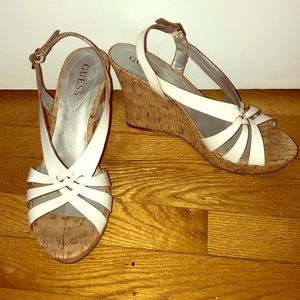 Guess White Cork Wedges Sandals Women’s 9.5